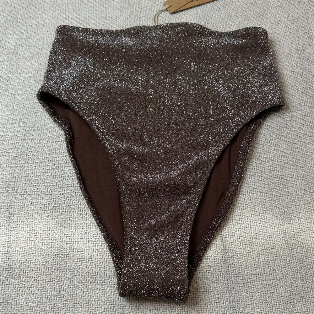 NEW SKIMS Swim Bikini Bottom Size XXS NWT Brown Sparkle